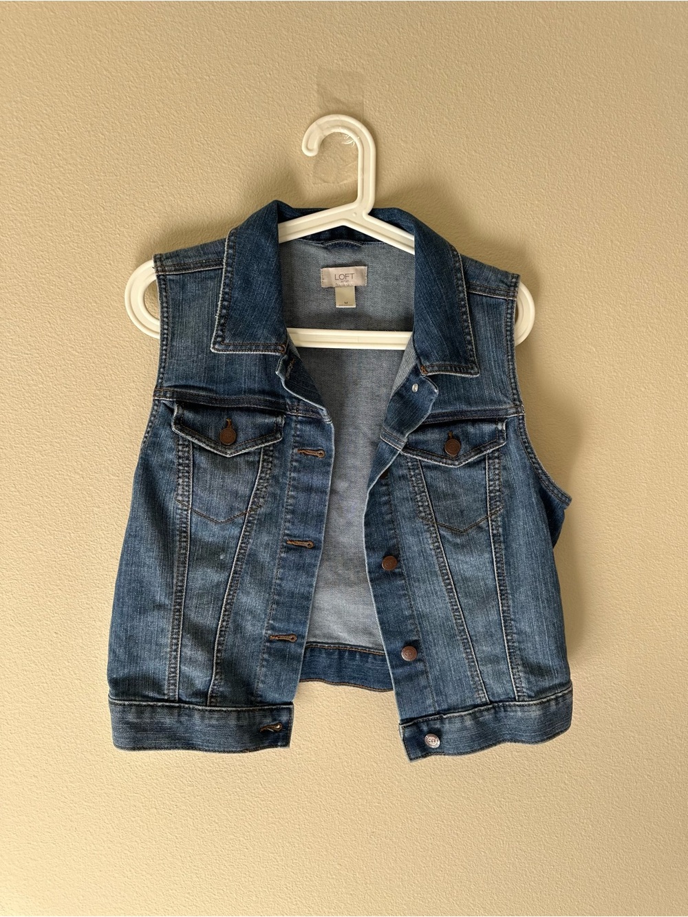 LOFT Medium Blue Denim Vest with Button Front